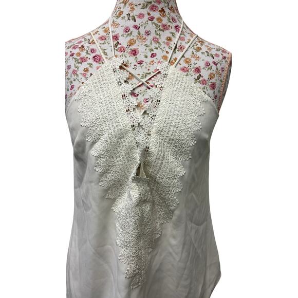 🤍 WAYF Lace Trim Halter Top M – Cream Boho Festival Y2K Cami - Picture 2 of 6